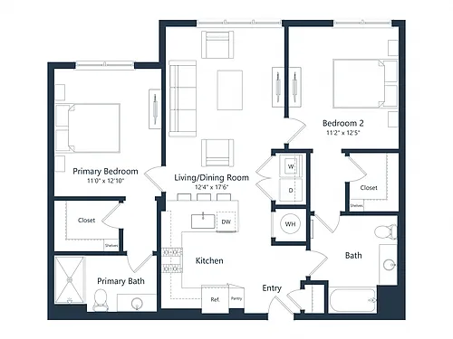 Floor plan C2M5 | 2 Bed | 2 Bath