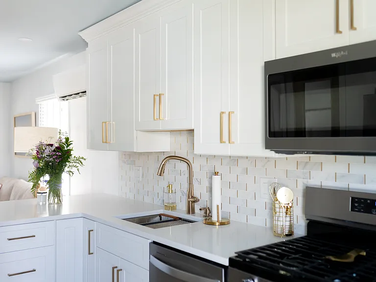 Kitchen is nicely stocked with most things needed for home cooked meals.