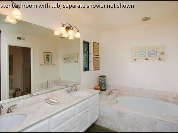 Master bathroom with two sinks, tub, separate shower (not sh