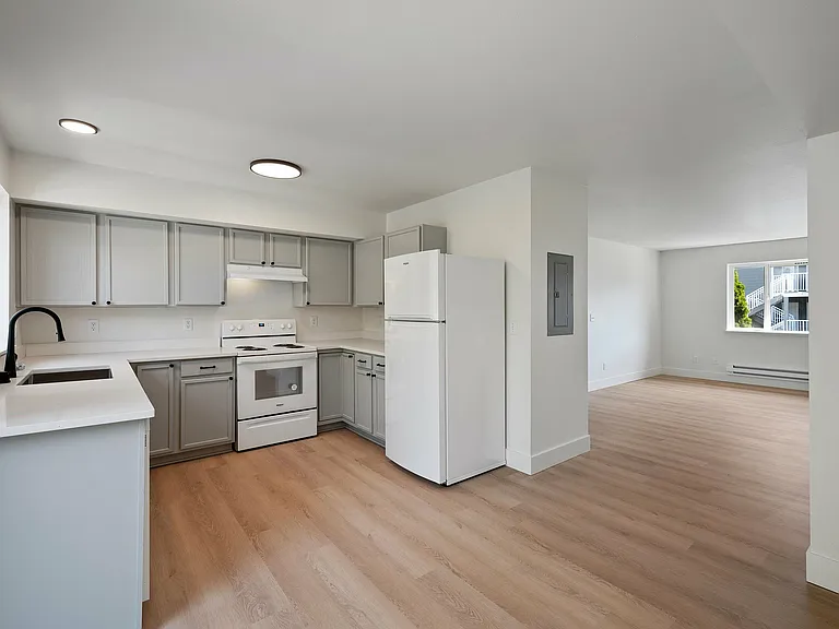 Step into a spacious kitchen that seamlessly flows into the living area, perfect for modern living.