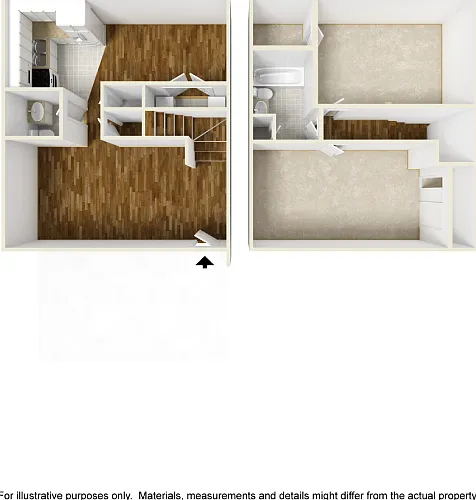 2 Bed 1.5 Bath Floorplan Diagram