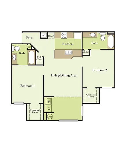 Floor plan Two Bedroom Two Bath 60