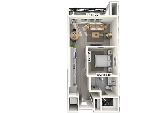 Floor plan S1 1x1 607 SF