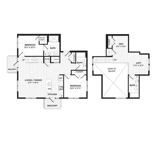 Floor plan B6+L | 2 Bed | 3 Bath | Loft