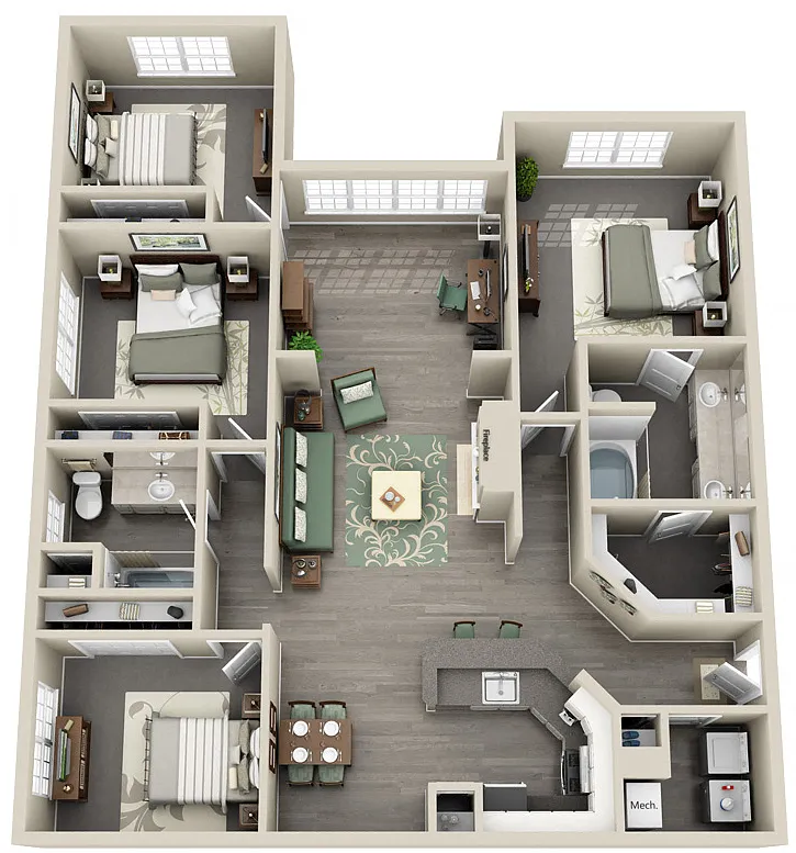 Floor plan Essex 4 Bedroom 2 Bath Renovated