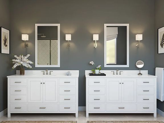 Primary bath with dual vanities