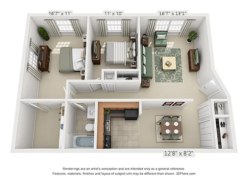 Floor plan 2-Bedroom 1-Bathroom GR2 | 850 sqft