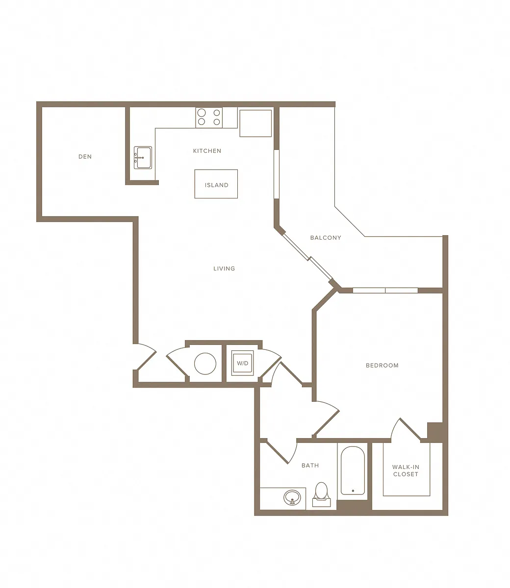 Floor plan 1 Bed/1 Bath Den-A08D