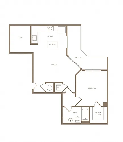 Floor plan 1 Bed/1 Bath Den-A08D