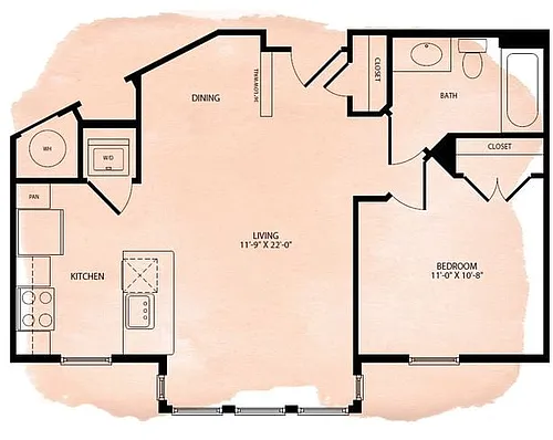 Floor plan Portland Flats A2 1 Bed 1 Bath