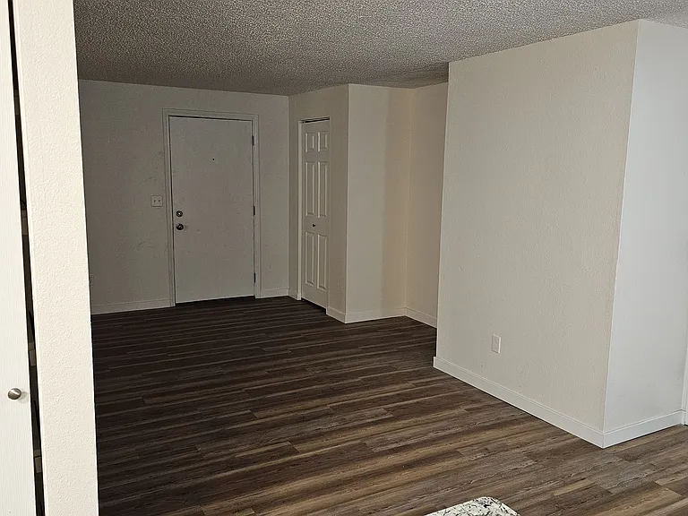 Looking from new kitchen counters out to living area