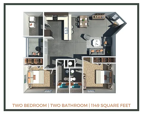 Floor plan Paces II | 2 Bed + 2 Bath |1149 Sq Ft