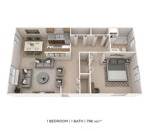 Floor plan One Bedroom- 796 sqft