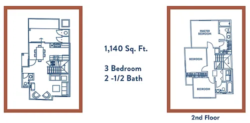 Floor plan Three Bedroom 2.5 Bath Townhome LR (6184c2r)
