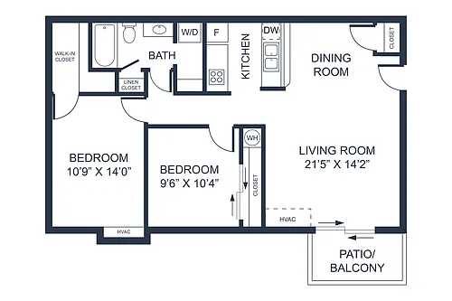 Floor plan 2 Bed 1 Bath Classic Feature warm brown cabinetry,