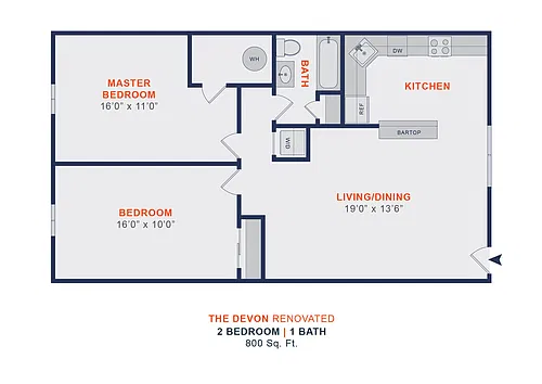 Floor plan 2 Bed | 1 Bath