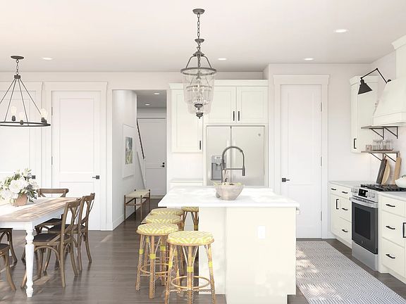 Kitchen with island and pendant lighting
