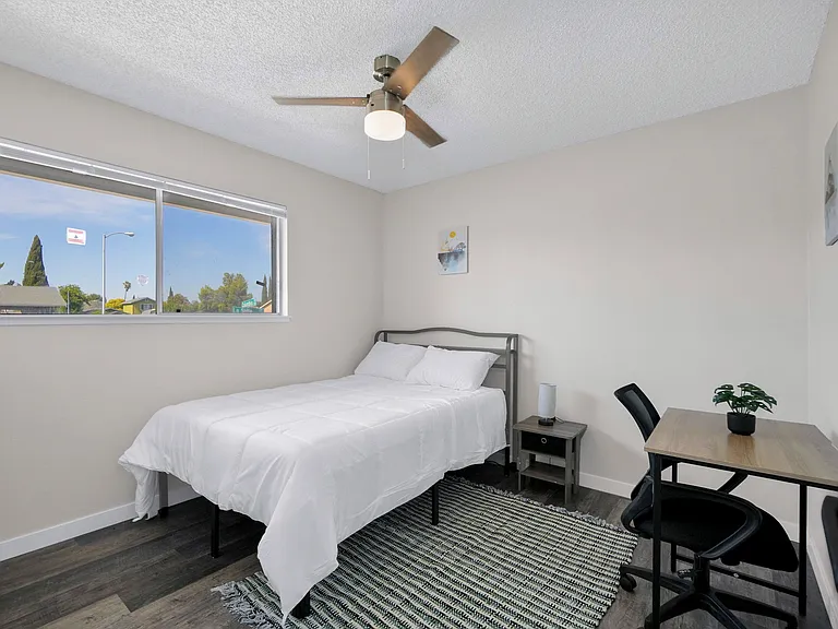 Comfy room with workspace, ideal for remote work