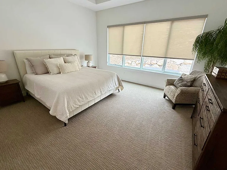 Master bedroom with king bed and walk in closet