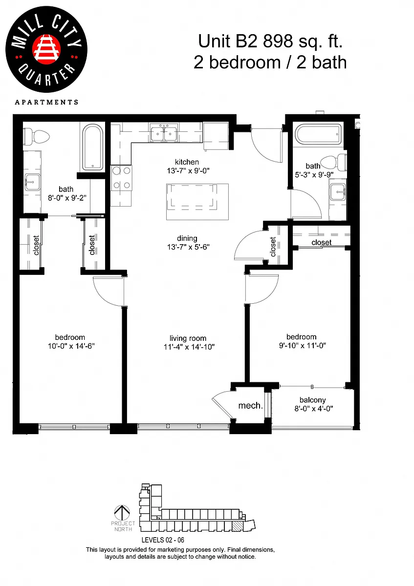 Floor plan 2 Bedroom B1 60%