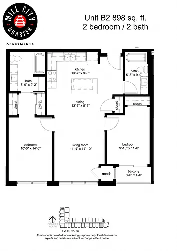 Floor plan 2 Bedroom B1 60%