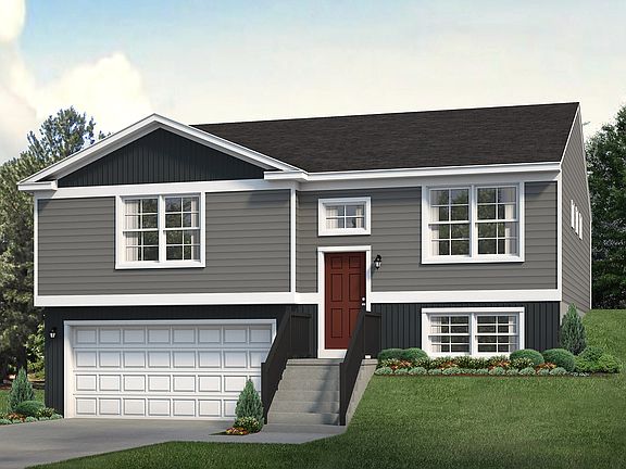 Exterior rendering of the Gatewood A by S A Homes Streamline Series - bi-level home with stairs to t