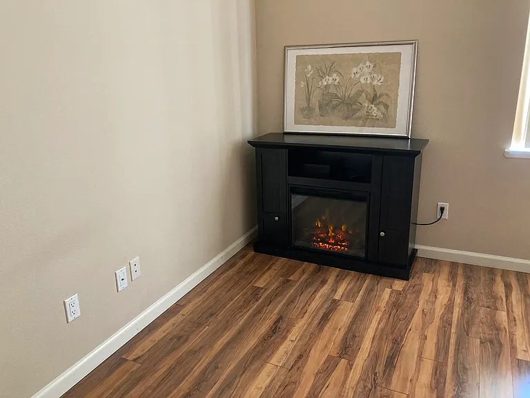 Electric moveable fireplace in Primary Bedroom.