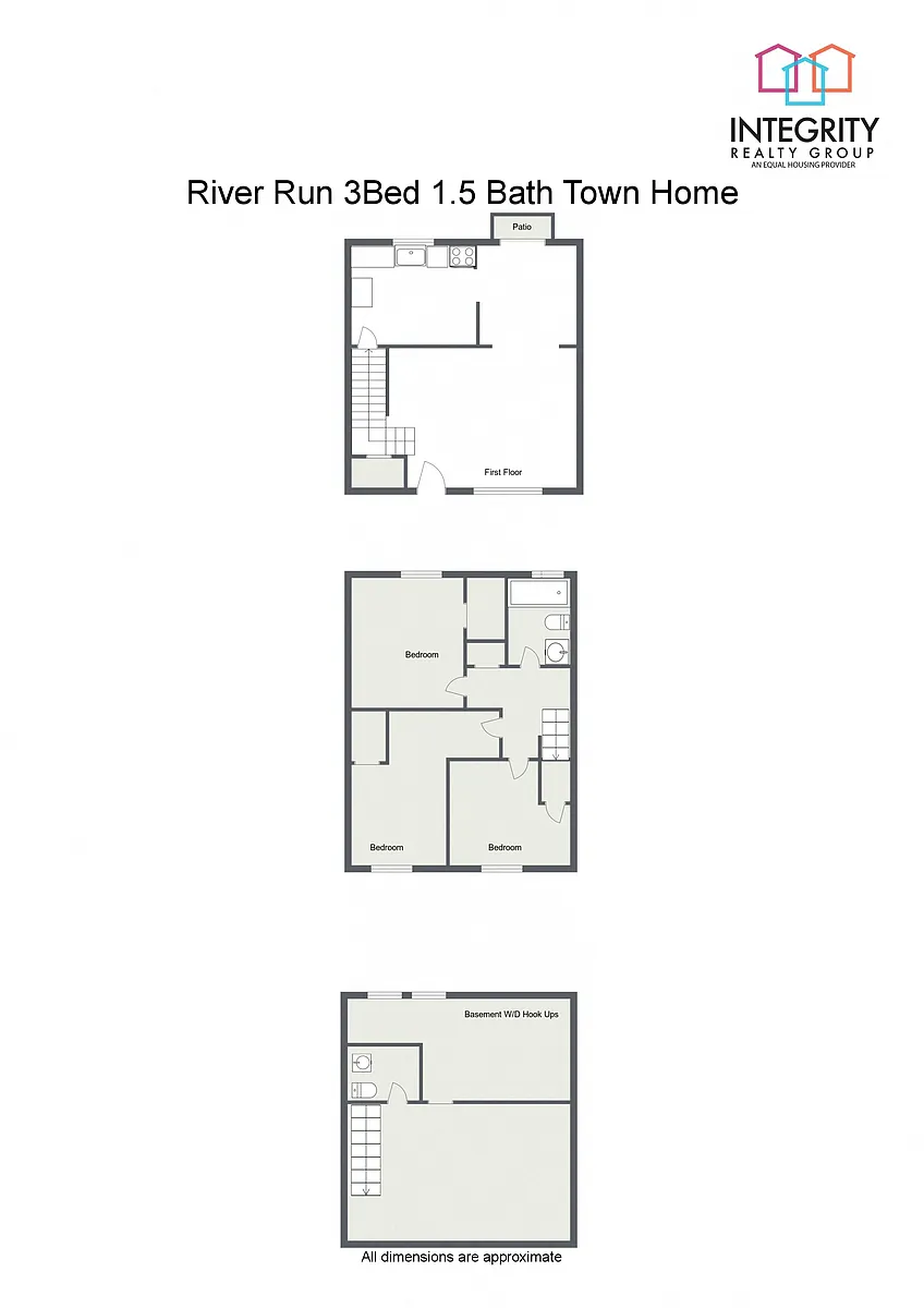 Floor plan 3 Bedroom 1.5 Bath Townhome w/Basement