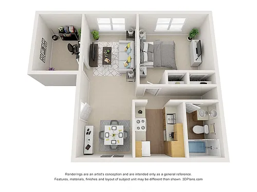 Floor plan 1 Bed 1 Bath + Den