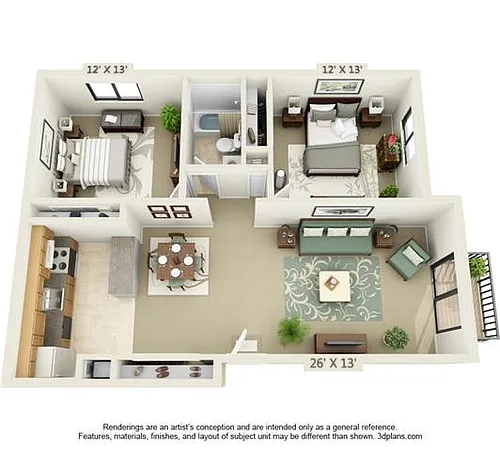 Floor plan 2 Bedroom 1 Bath