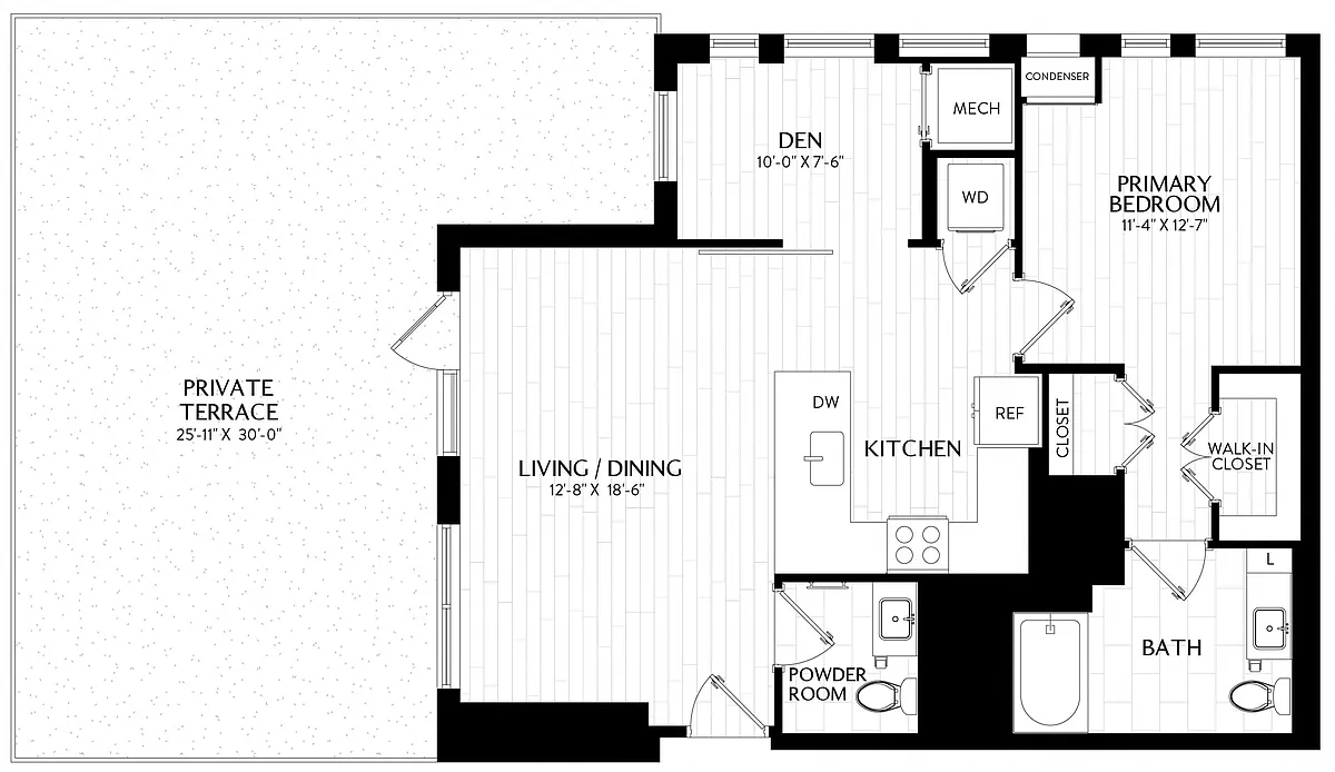 Floor plan 1 Bed/1 Bath Den-A7