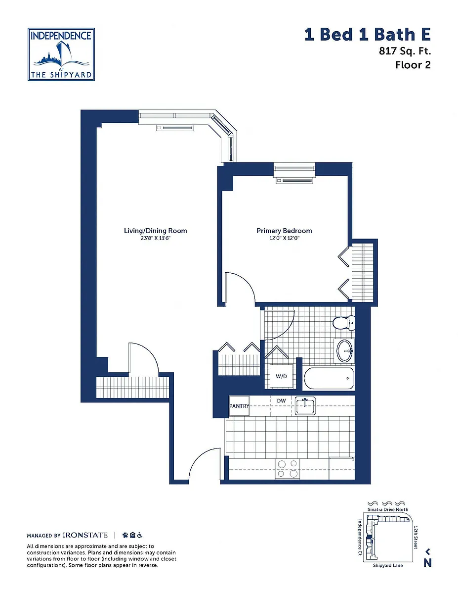 Floor plan 1 Bed 1 Bath E