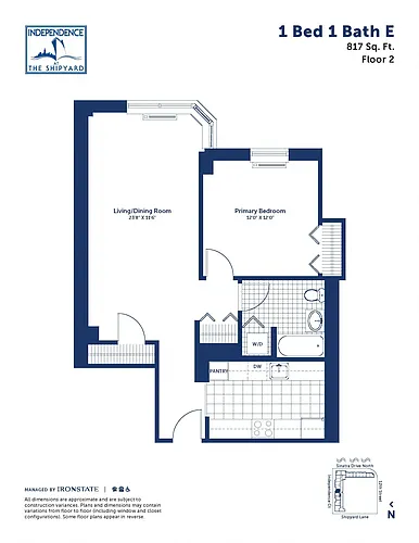 Floor plan 1 Bed 1 Bath E