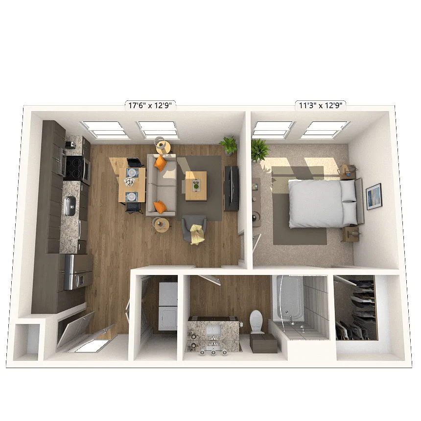 Floor plan A1 1x1 615 SF