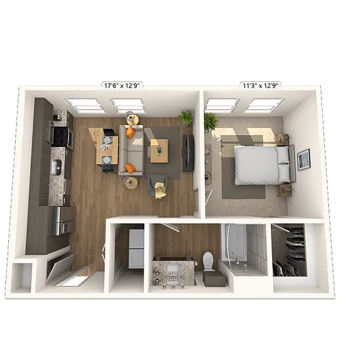 Floor plan A1 1x1 615 SF