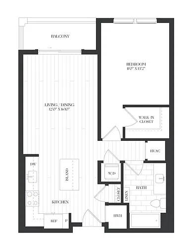 Floor plan 1 Bed/1 Bath-1B-3-B-The Barrett