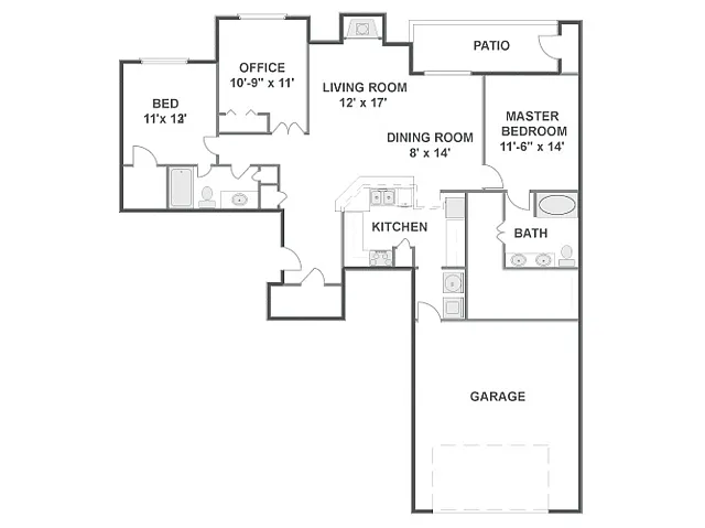 Floor plan 3 Bed, 2 Bath A with Garage