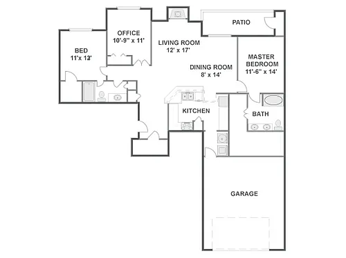 Floor plan 3 Bed, 2 Bath A with Garage