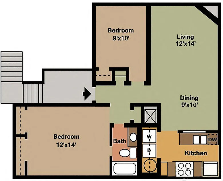 Floor plan Two Bed - One Bath