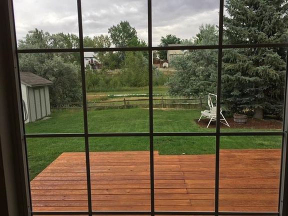 View from the dining bay window overlooks greenbelt