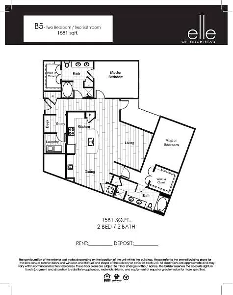 Floor plan 2 Bedroom 2 Bath (B5)