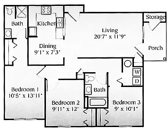 Floor plan 3 Bed 2 Bath