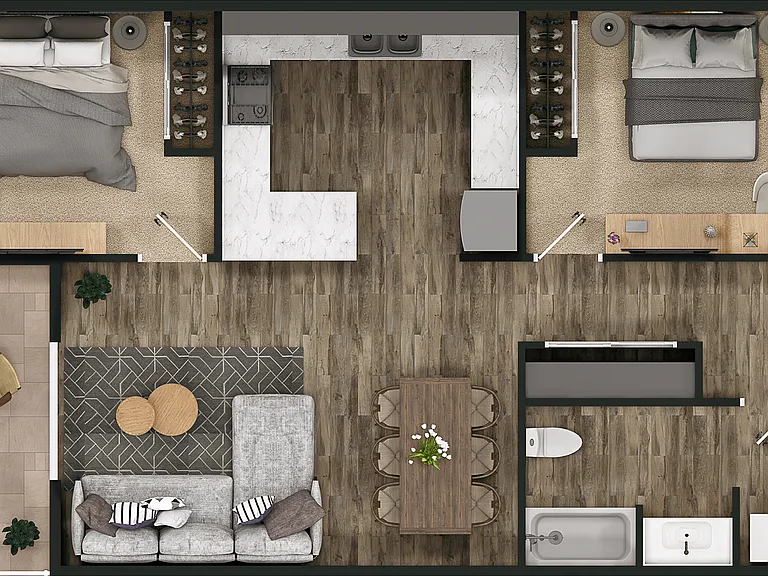 2 bed 1 bath layout B 2 bed 1 bath layout B
