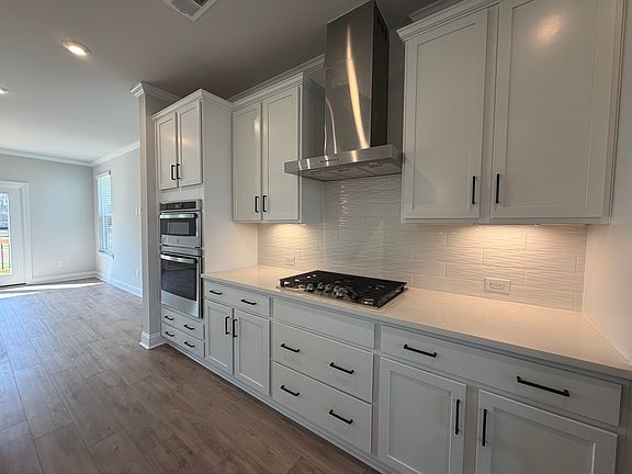 Kitchen with vent hood and gas stove