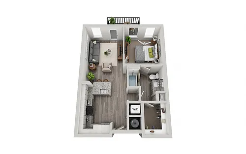 Floor plan 1 Bedroom 1 Bath 640 sqft (A1)