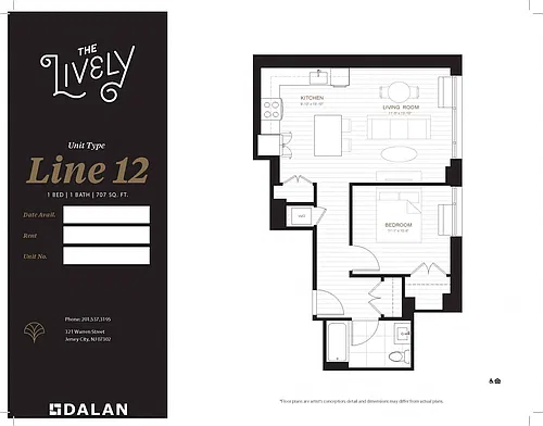 Floor plan 1 BED | 1 BATH - LINE 12
