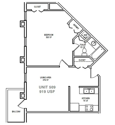 Floor plan A8 One Bedroom / One Bath