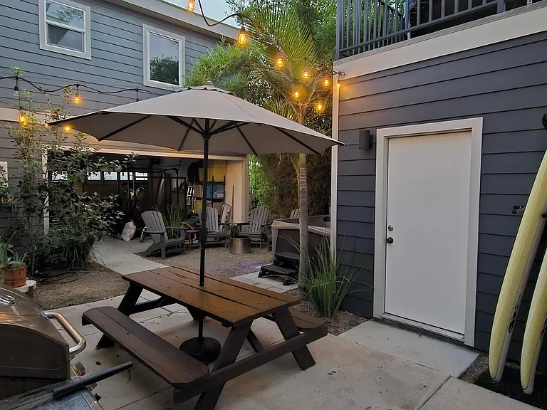 community bbq and outdoor picnic eating area off of your kitchen