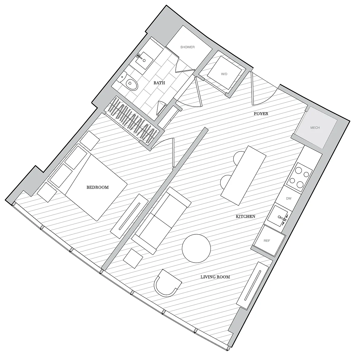 Floor plan 1 Bed 1 Bath B1D