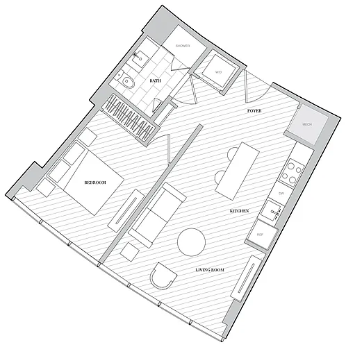 Floor plan 1 Bed 1 Bath B1D